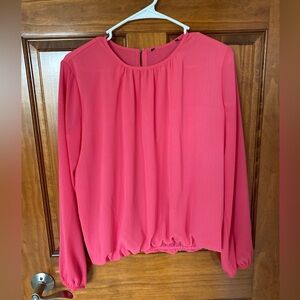Relaxed Pleated Long Sleeve Pink Blouse